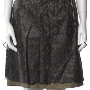 Tomas Maier Black and Gold Lace A-Line Skirt